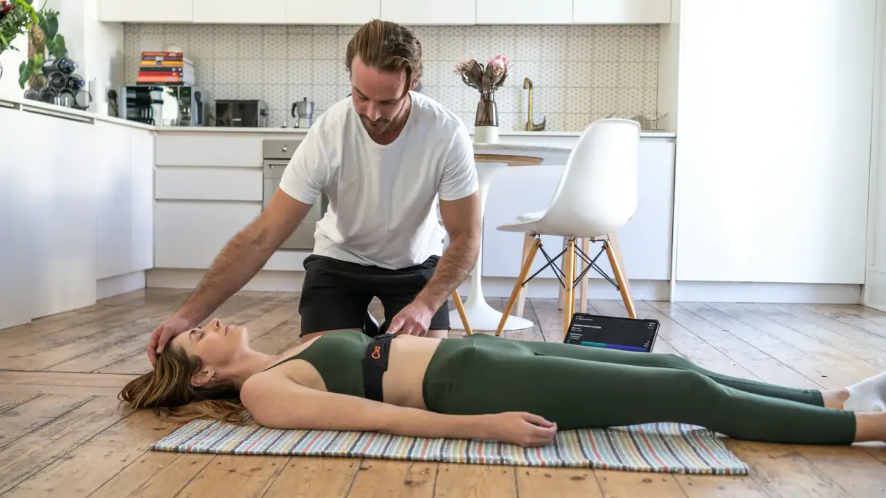 Mechanism: why slow exhale does the work: a woman laying on the floor in front of a man