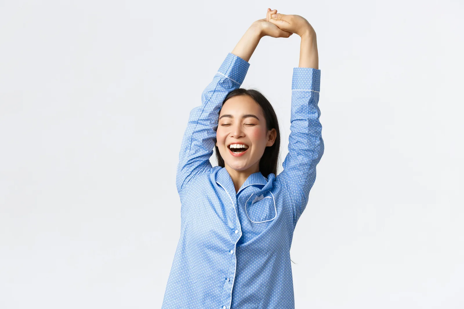 What reduces the stress-aging signal: a woman with her arms in the air