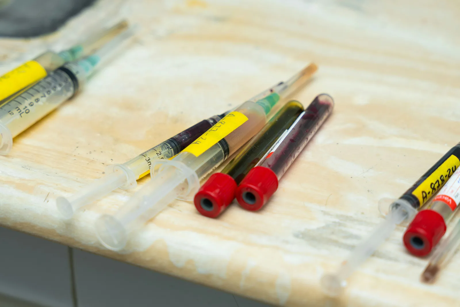 Counter-view: A group of medical supplies sitting on top of a counter